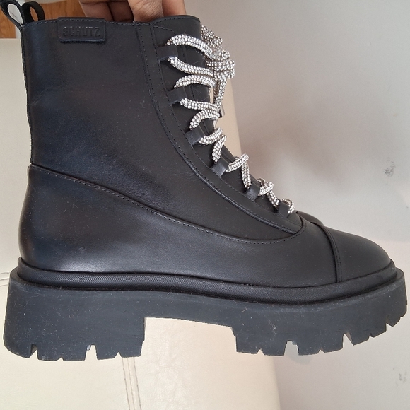Schutz Kaile Glam Lace-Up Leather Stomper Boots Size 7B NWT - Picture 2 of 10
